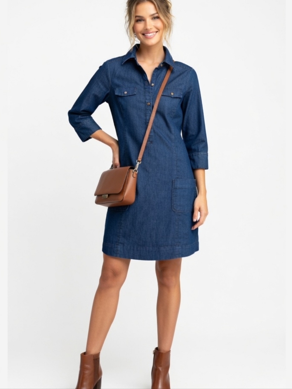 Isaac Mizrahi Pink-Lined Denim Y2k Dress (Size:4)